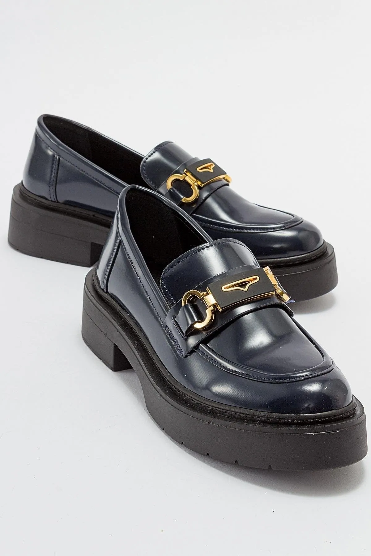 Simone Vegan-Leder Bit-Plattform-Loafers | Marineglanz