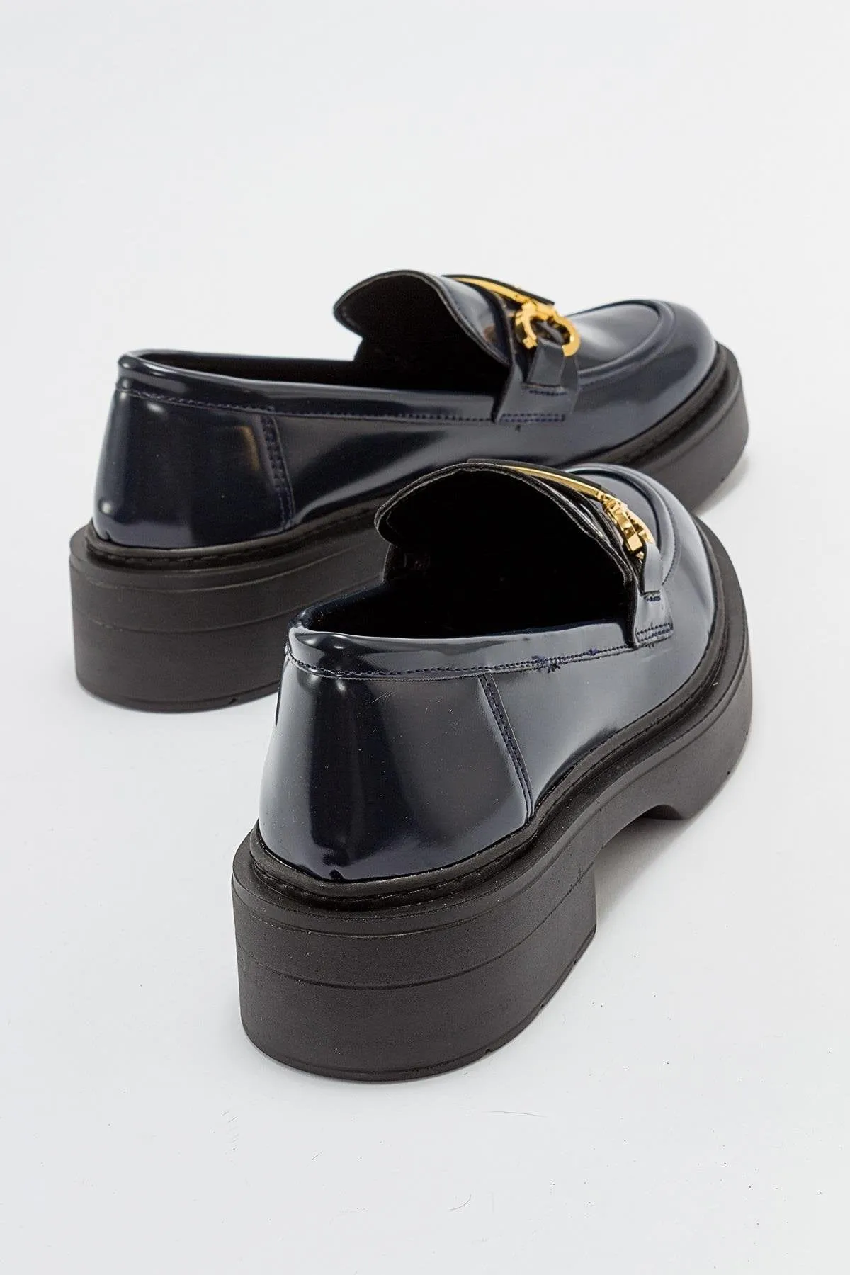Simone Vegan-Leder Bit-Plattform-Loafers | Marineglanz