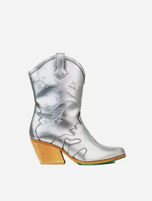 Sofie Vegan Apple Leder Cowboy Stiefel | Silber