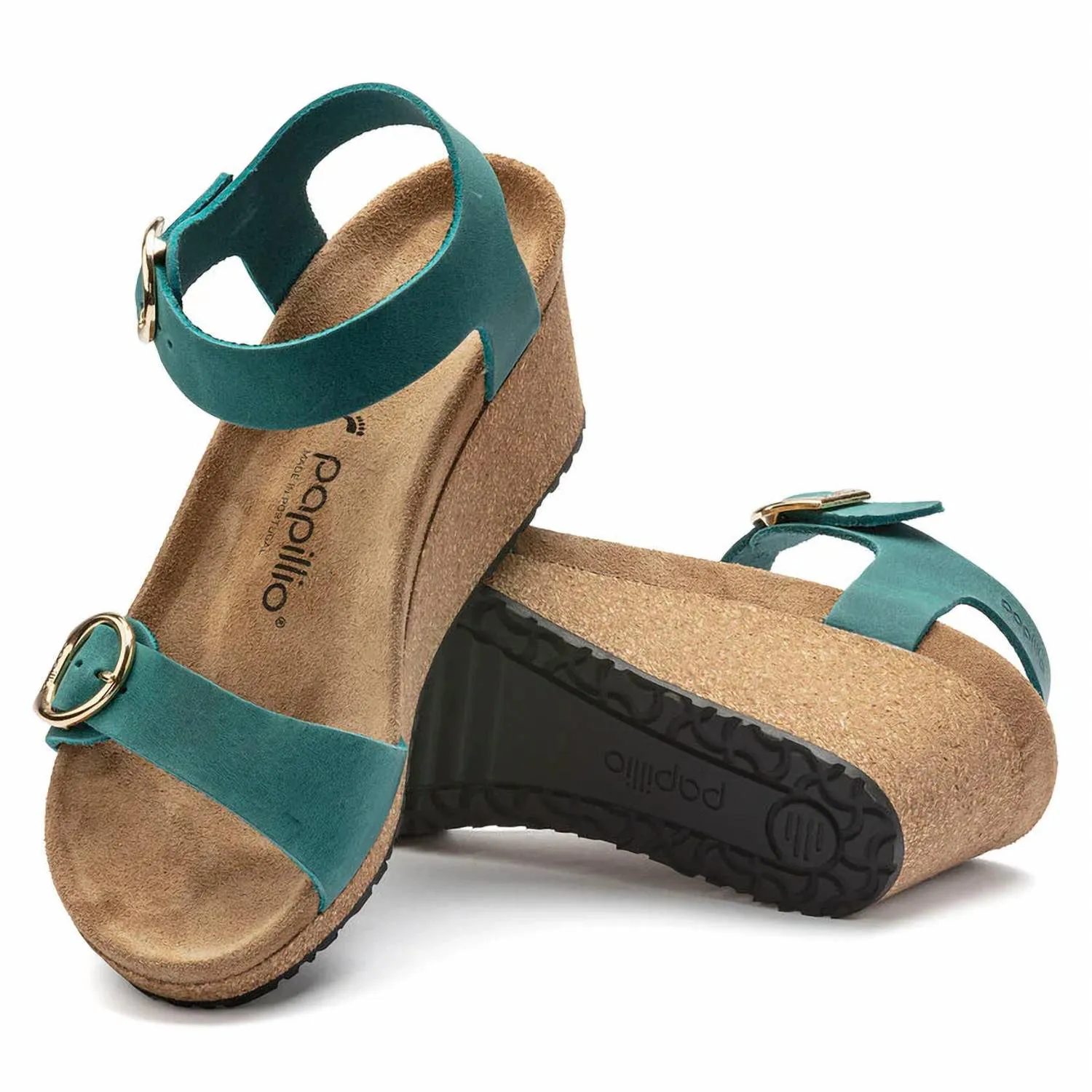Soley Ring-Buckle Keil-Sandalette in Seegrün