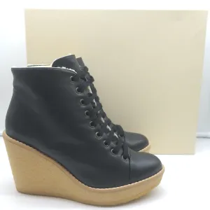 Stella McCartney Kunstpelz Schnür Keilabsatz Stiefeletten Schwarz Größe 38 NEU