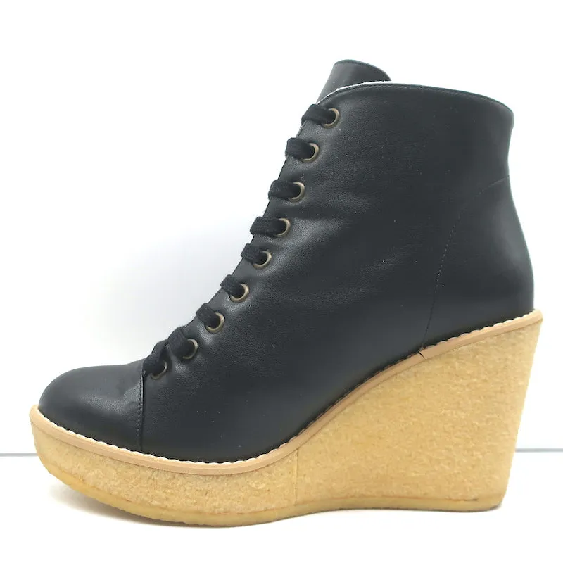 Stella McCartney Kunstpelz Schnür Keilabsatz Stiefeletten Schwarz Größe 38 NEU