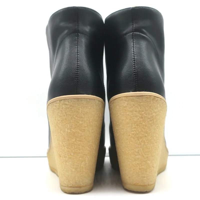 Stella McCartney Kunstpelz Schnür Keilabsatz Stiefeletten Schwarz Größe 38 NEU