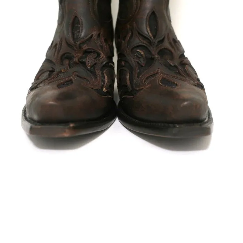 Stetson Cowboy-Stiefel Braun Ausschnitt Leder & Spitze Größe 7 NEU