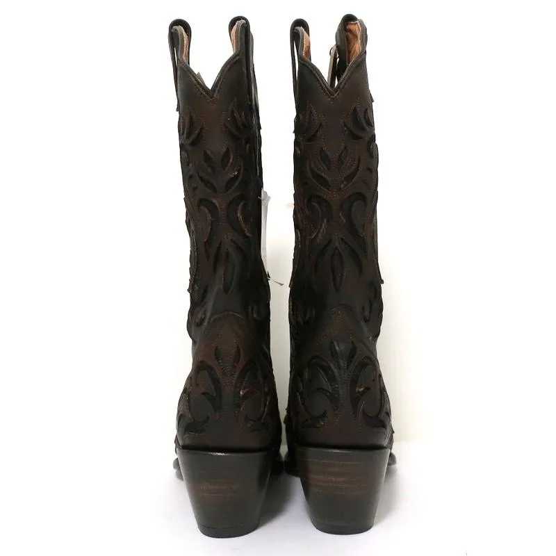 Stetson Cowboy-Stiefel Braun Ausschnitt Leder & Spitze Größe 7 NEU