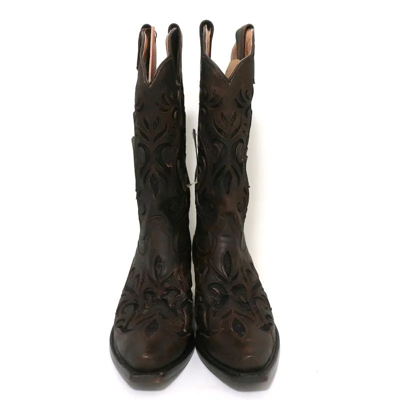 Stetson Cowboy-Stiefel Braun Ausschnitt Leder & Spitze Größe 7 NEU
