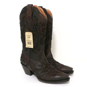 Stetson Cowboy-Stiefel Braun Ausschnitt Leder & Spitze Größe 7 NEU