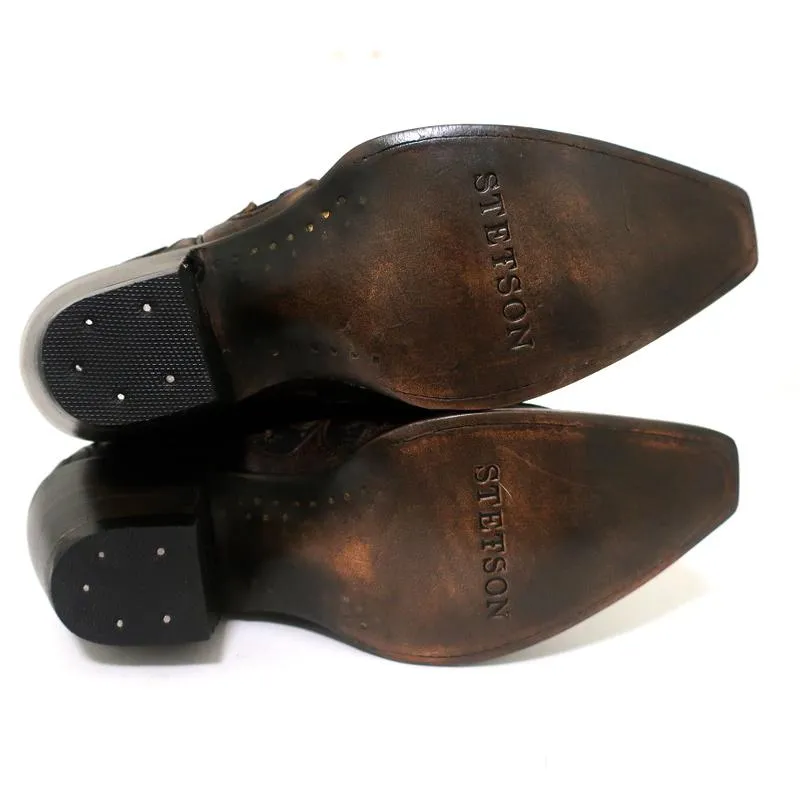 Stetson Cowboy-Stiefel Braun Ausschnitt Leder & Spitze Größe 7 NEU