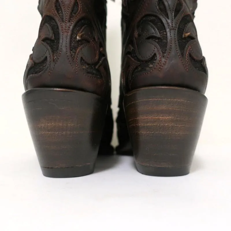 Stetson Cowboy-Stiefel Braun Ausschnitt Leder & Spitze Größe 7 NEU