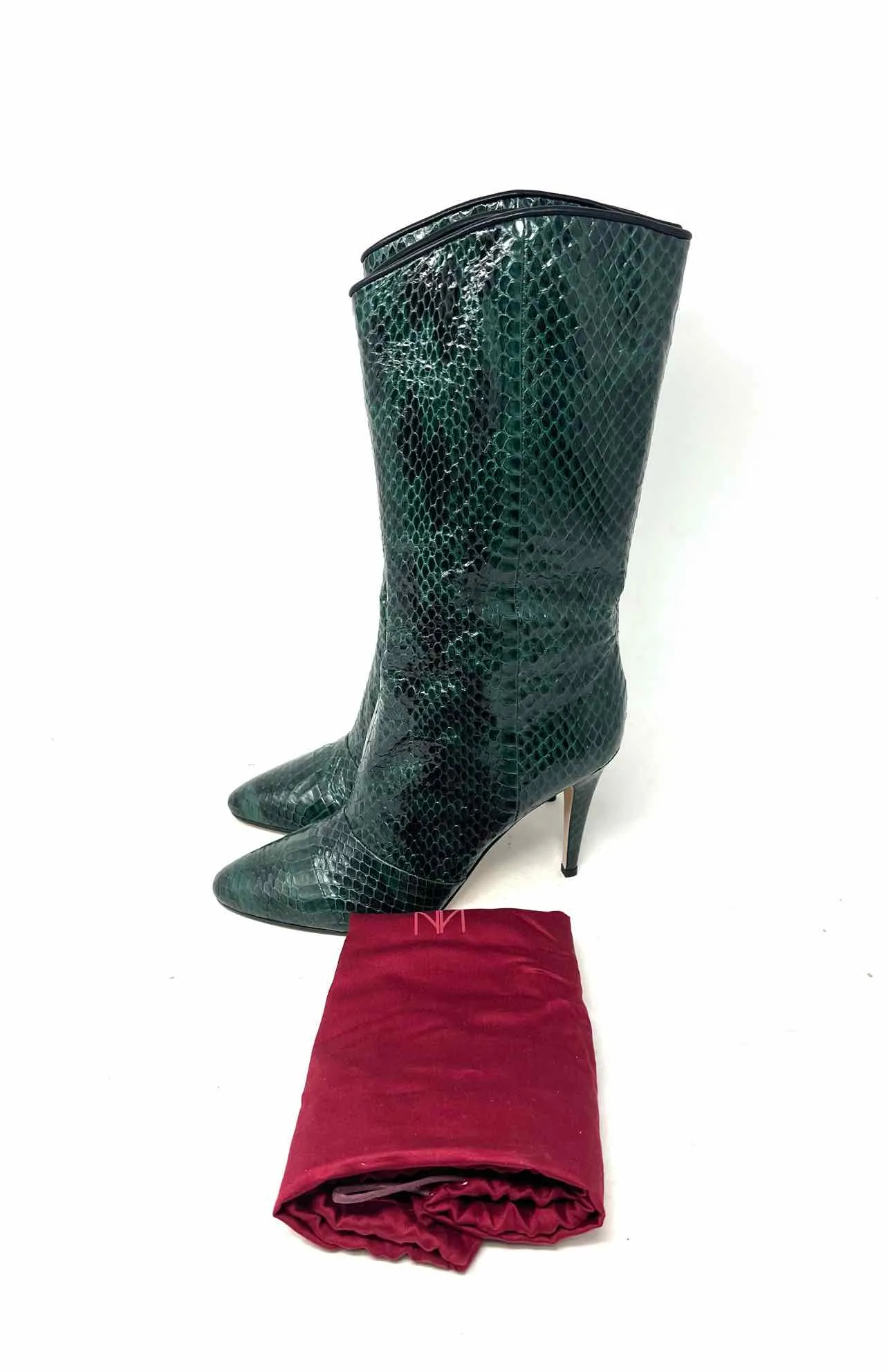 Tamara Mellon Größe 6 Grün/Schwarz Schlangenleder-Designerstiefel MIT STAUBEUTEL