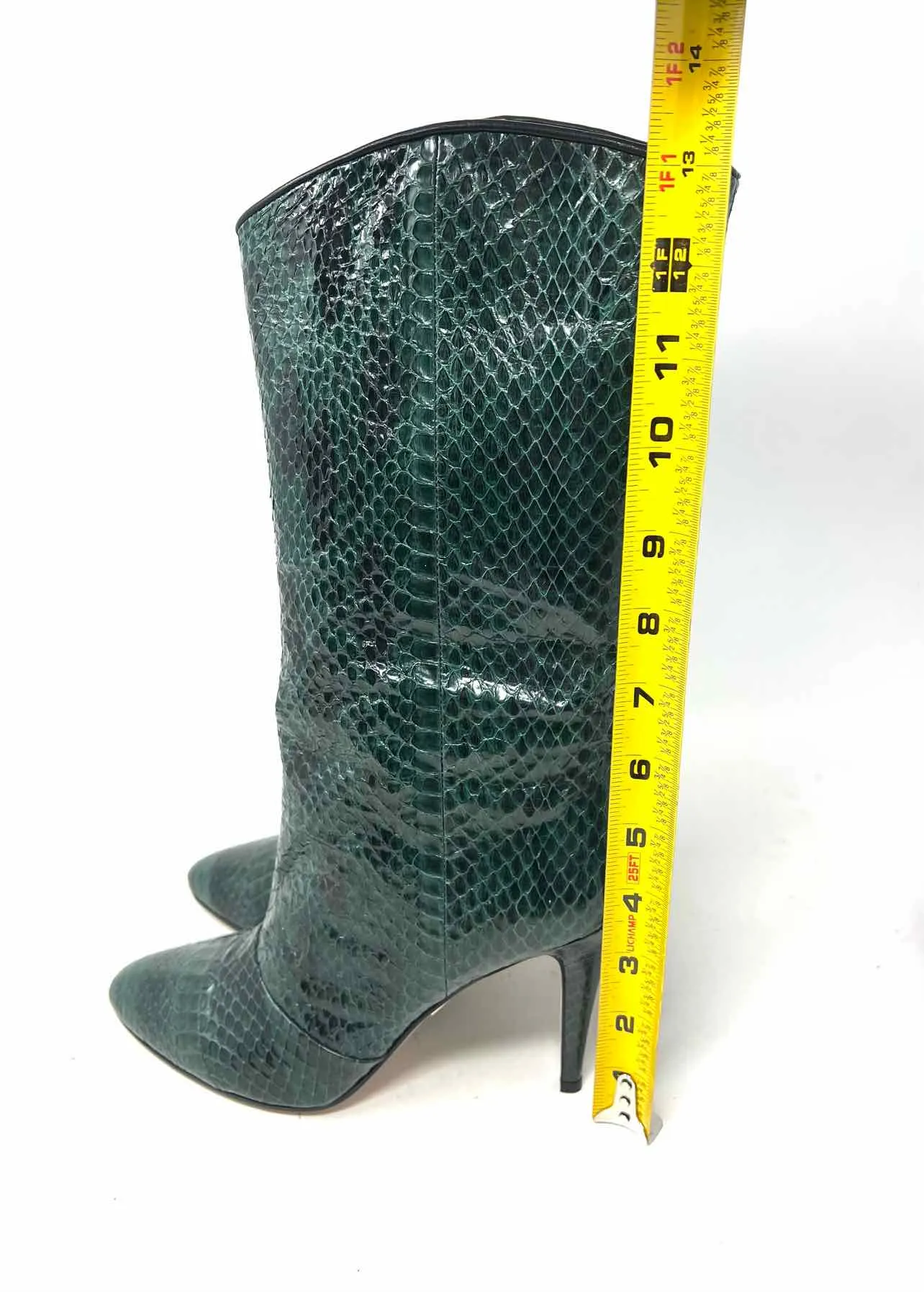 Tamara Mellon Größe 6 Grün/Schwarz Schlangenleder-Designerstiefel MIT STAUBEUTEL