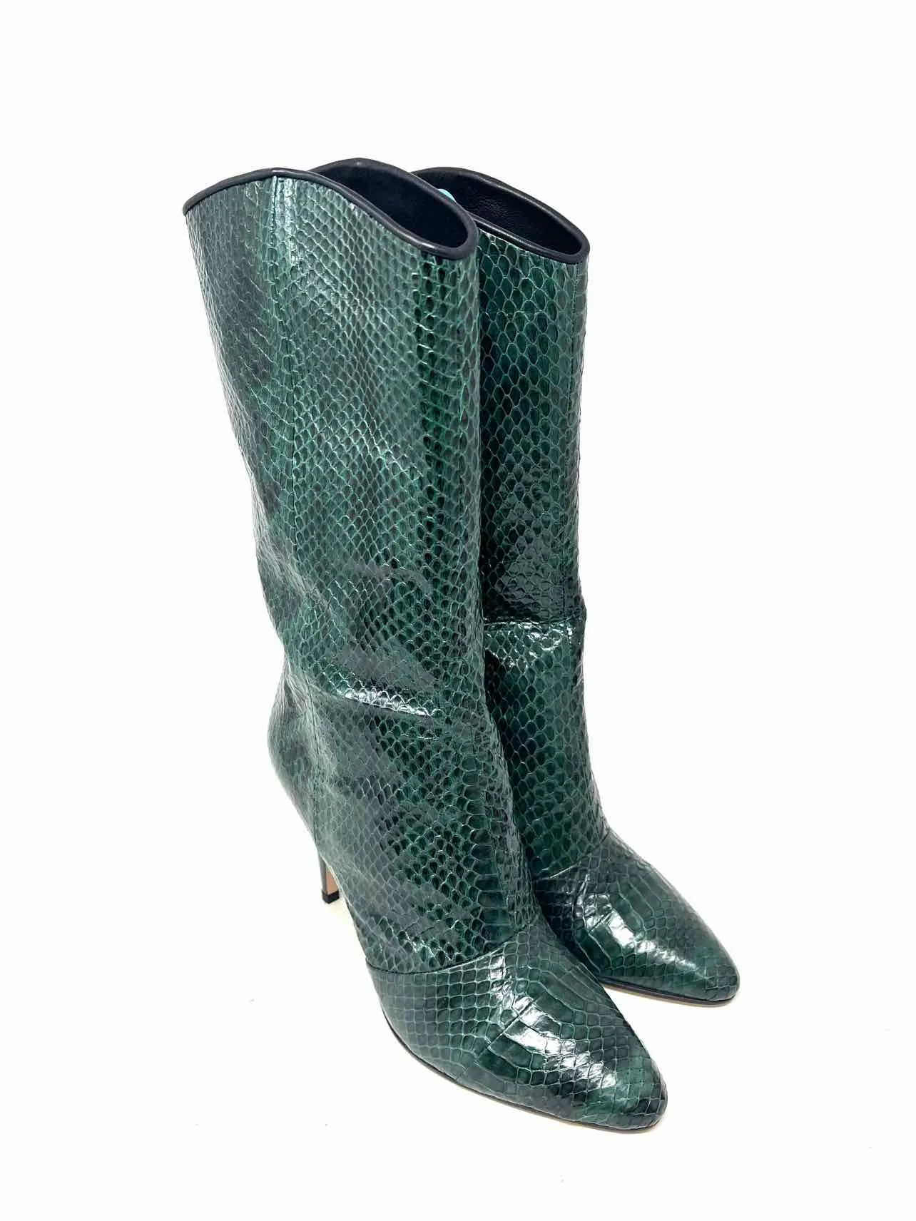 Tamara Mellon Größe 6 Grün/Schwarz Schlangenleder-Designerstiefel MIT STAUBEUTEL
