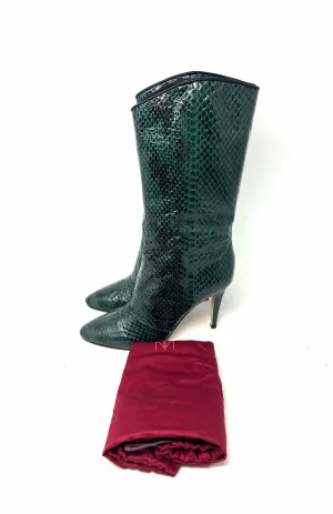 Tamara Mellon Größe 6 Grün/Schwarz Schlangenleder-Designerstiefel MIT STAUBEUTEL