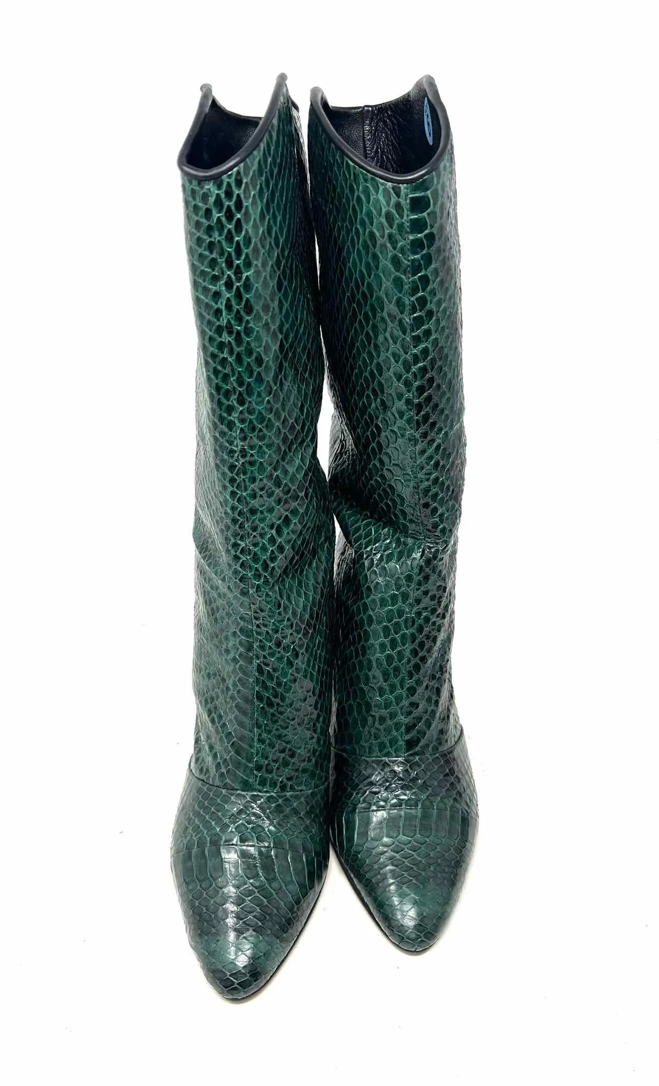 Tamara Mellon Größe 6 Grün/Schwarz Schlangenleder-Designerstiefel MIT STAUBEUTEL