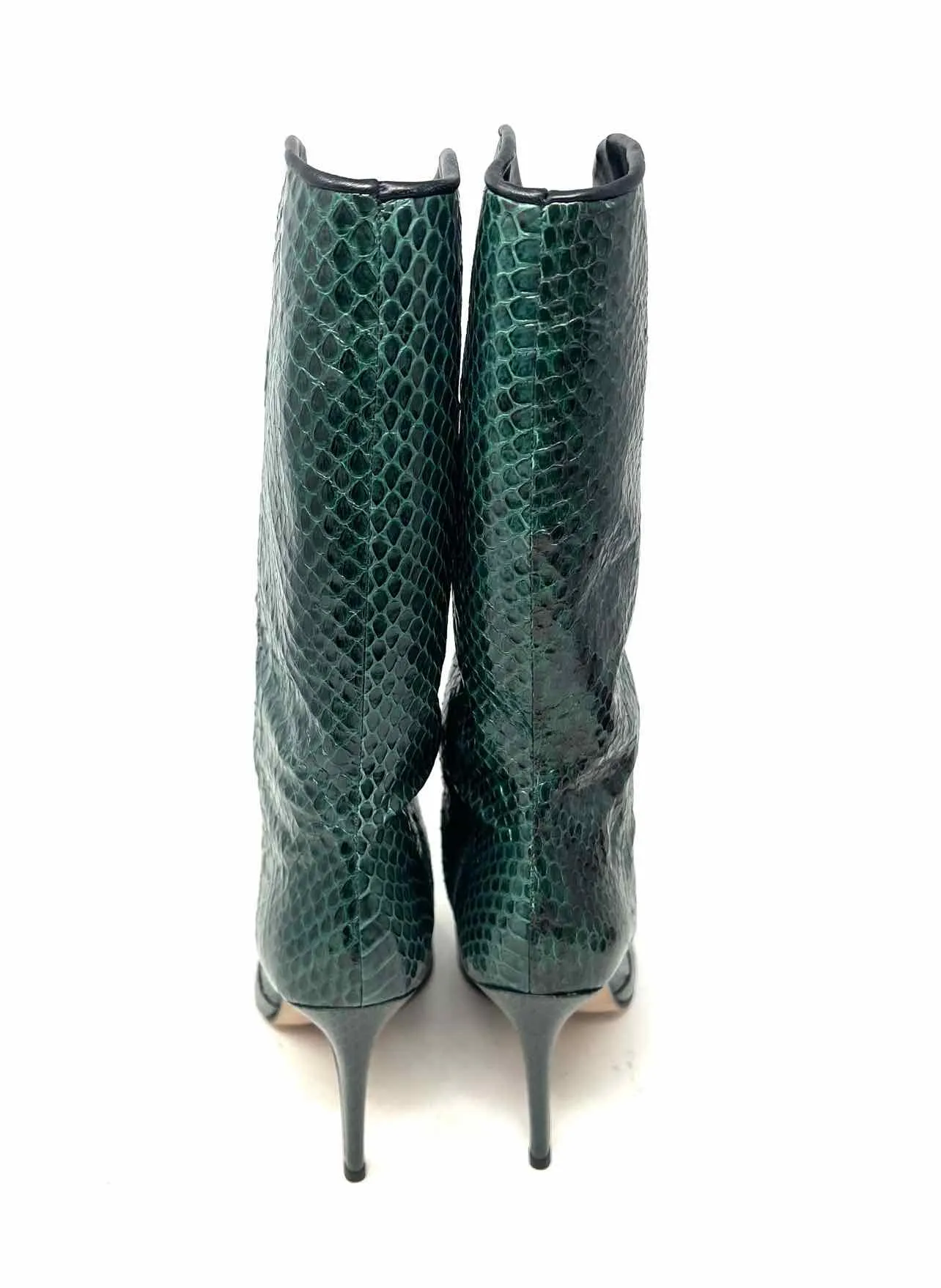 Tamara Mellon Größe 6 Grün/Schwarz Schlangenleder-Designerstiefel MIT STAUBEUTEL