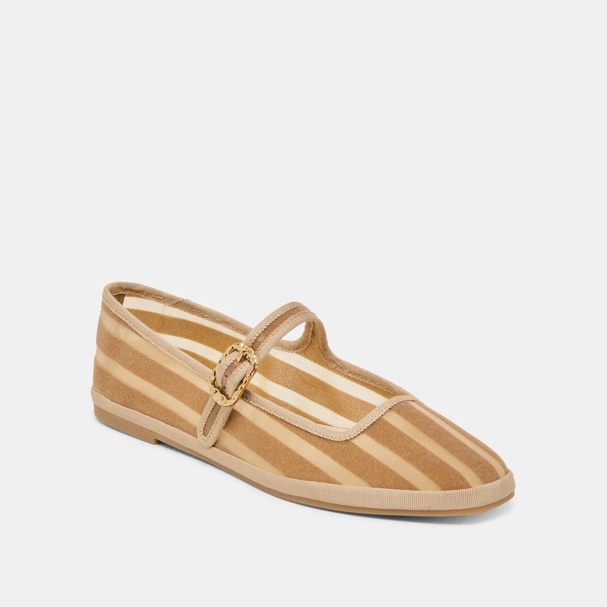TAMEKA BALLETTFLACHER IN BEIGE MIT STREIFEN UND NETZ