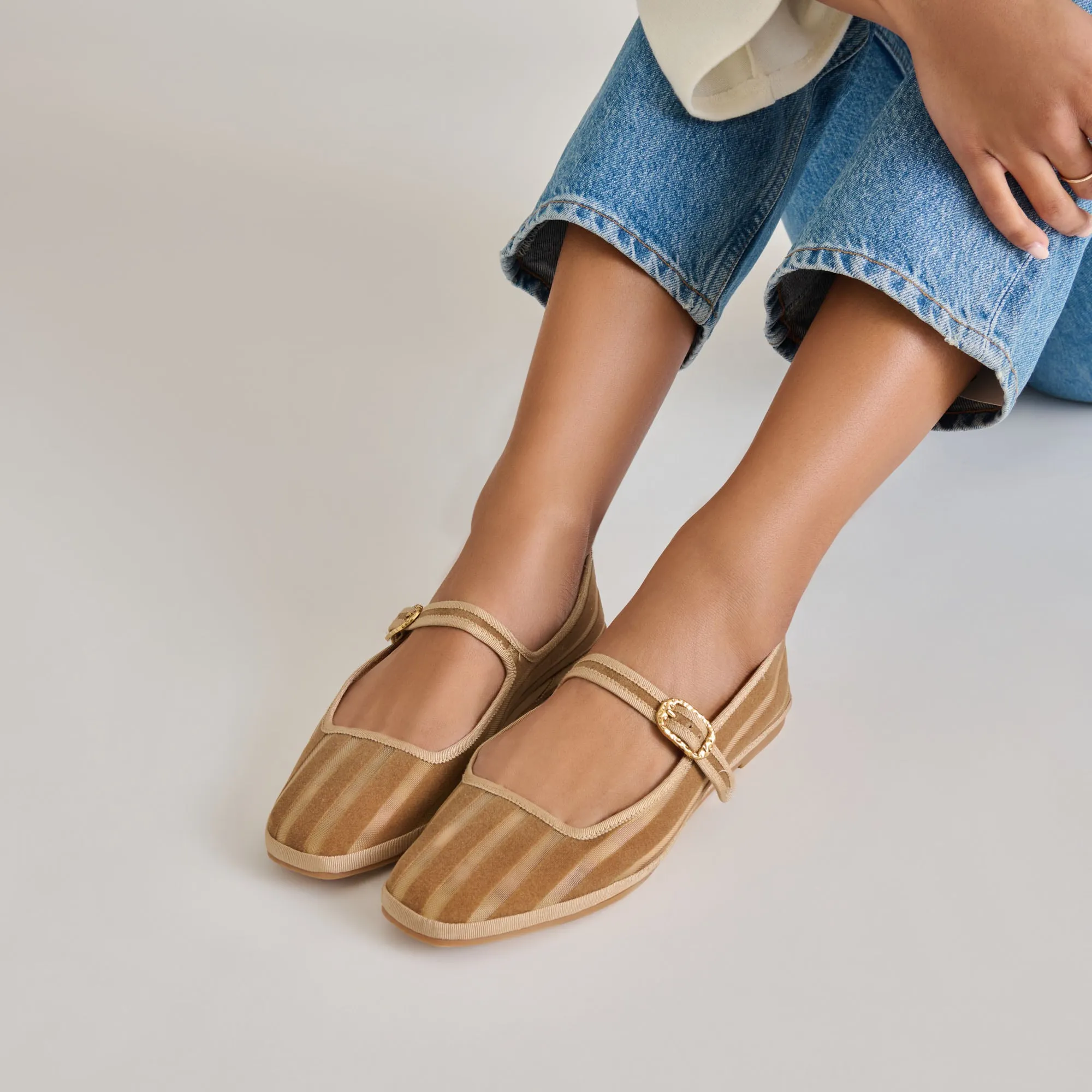 TAMEKA BALLETTFLACHER IN BEIGE MIT STREIFEN UND NETZ