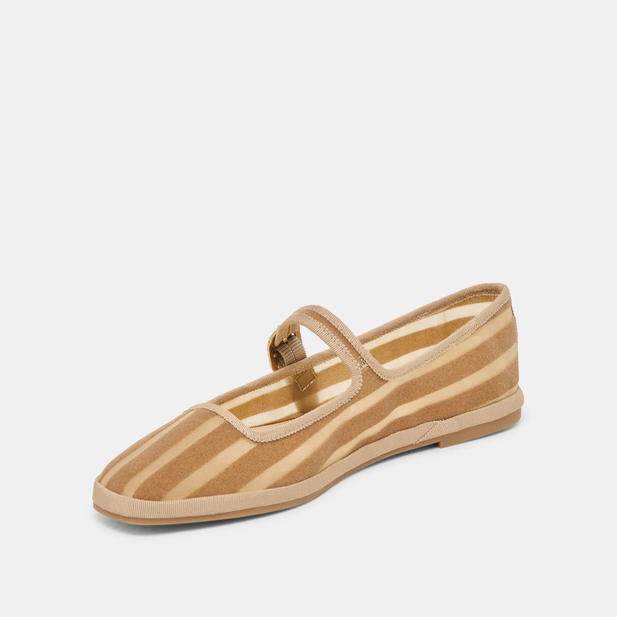 TAMEKA BALLETTFLACHER IN BEIGE MIT STREIFEN UND NETZ