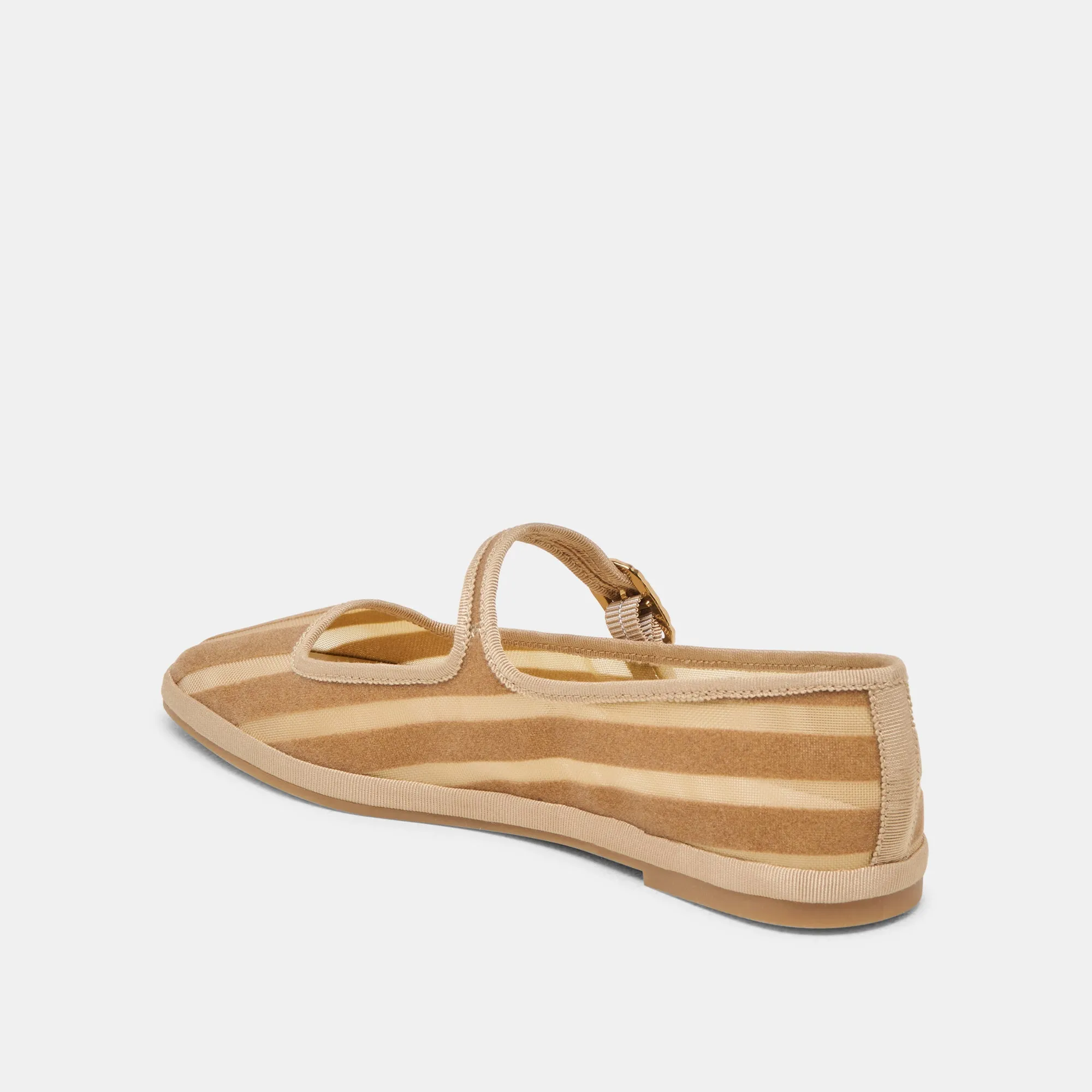 TAMEKA BALLETTFLACHER IN BEIGE MIT STREIFEN UND NETZ