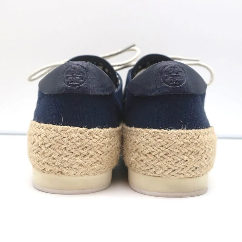 Tory Burch Plateau-Espadrille-Sneakers Marineblau Leinen Größe 5