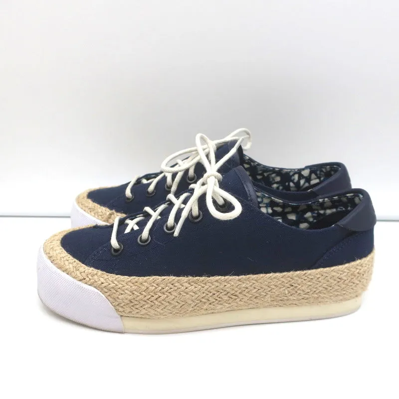 Tory Burch Plateau-Espadrille-Sneakers Marineblau Leinen Größe 5
