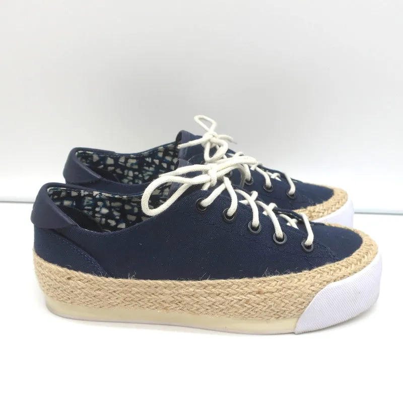 Tory Burch Plateau-Espadrille-Sneakers Marineblau Leinen Größe 5