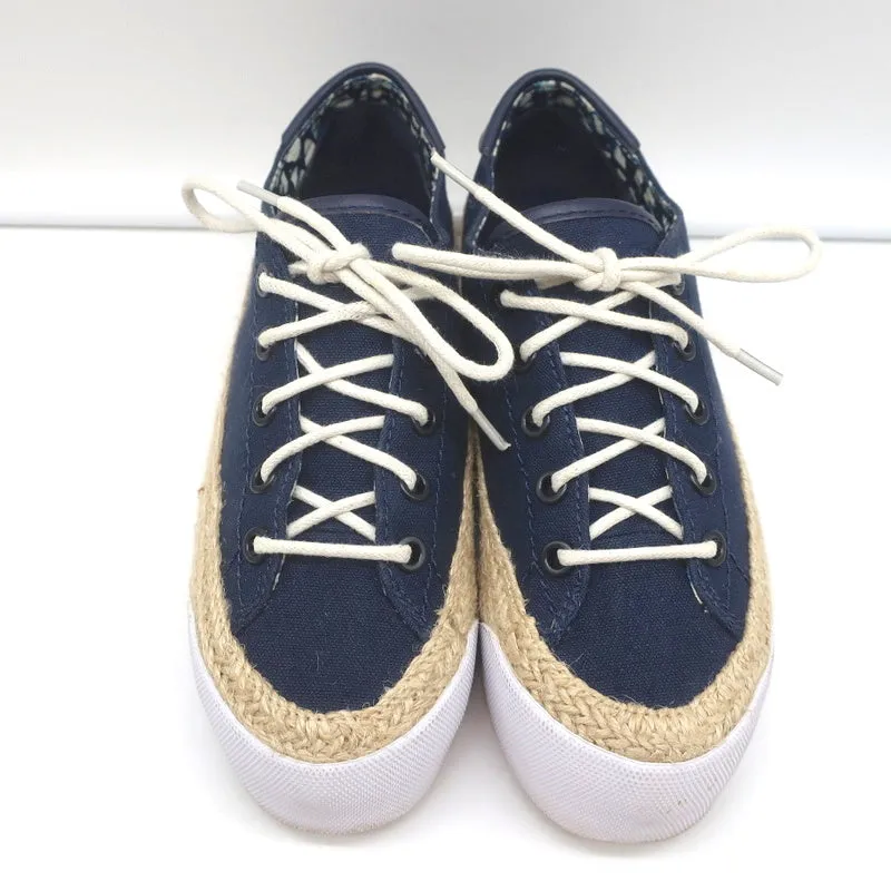Tory Burch Plateau-Espadrille-Sneakers Marineblau Leinen Größe 5