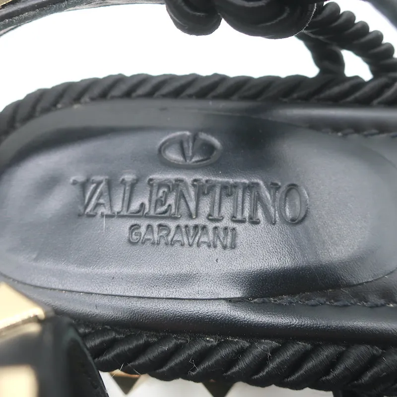 Valentino Rockstud Geflochtene Knöchelriemen Sandalen Schwarz Leder & Satin Größe 40
