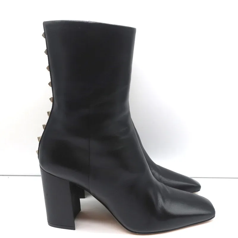 Valentino Rockstud Trim Stiefel mit mittlerer Schafthöhe Schwarz Leder Größe 38 High Heel
