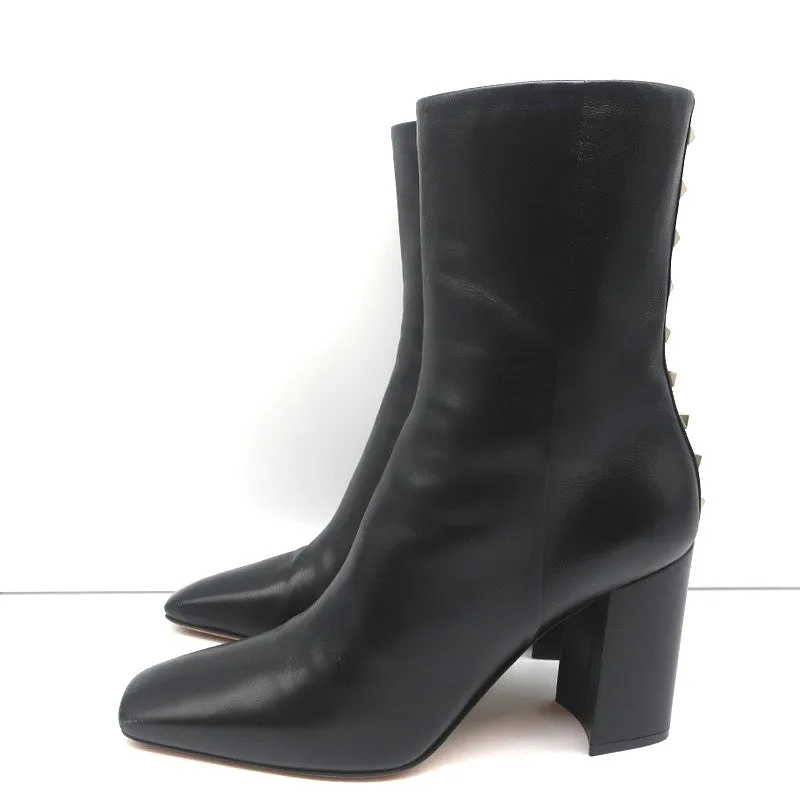 Valentino Rockstud Trim Stiefel mit mittlerer Schafthöhe Schwarz Leder Größe 38 High Heel