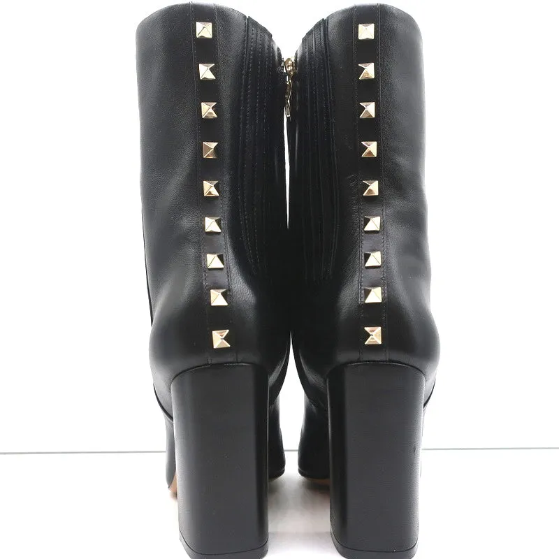 Valentino Rockstud Trim Stiefel mit mittlerer Schafthöhe Schwarz Leder Größe 38 High Heel