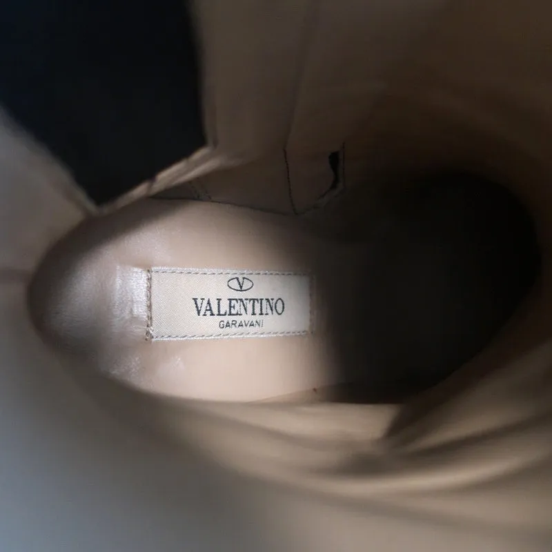 Valentino Rockstud Trim Stiefel mit mittlerer Schafthöhe Schwarz Leder Größe 38 High Heel