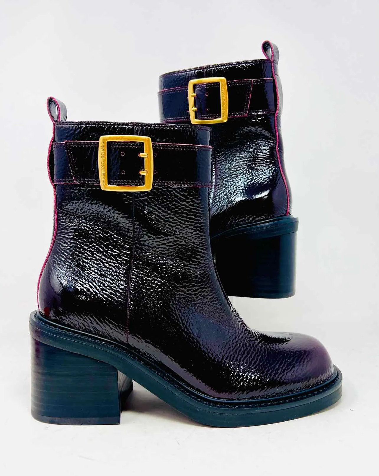 Vince Camuto Größe 8 Oxblood/Gold Schnalle(n) Lackleder Schuhe Stiefel