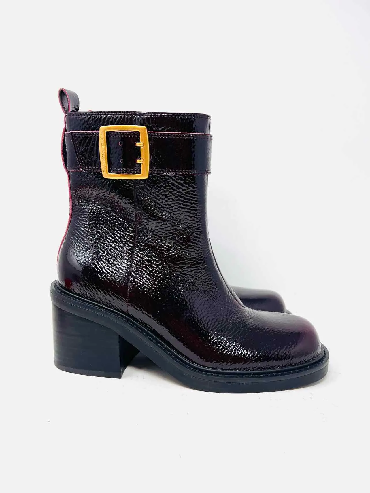 Vince Camuto Größe 8 Oxblood/Gold Schnalle(n) Lackleder Schuhe Stiefel