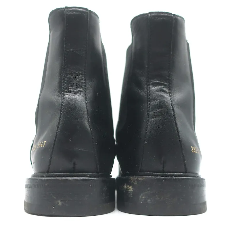 Chelsea-Stiefel von Common Projects in schwarzem Leder, Größe 38, flache Knöchelstiefel für Damen