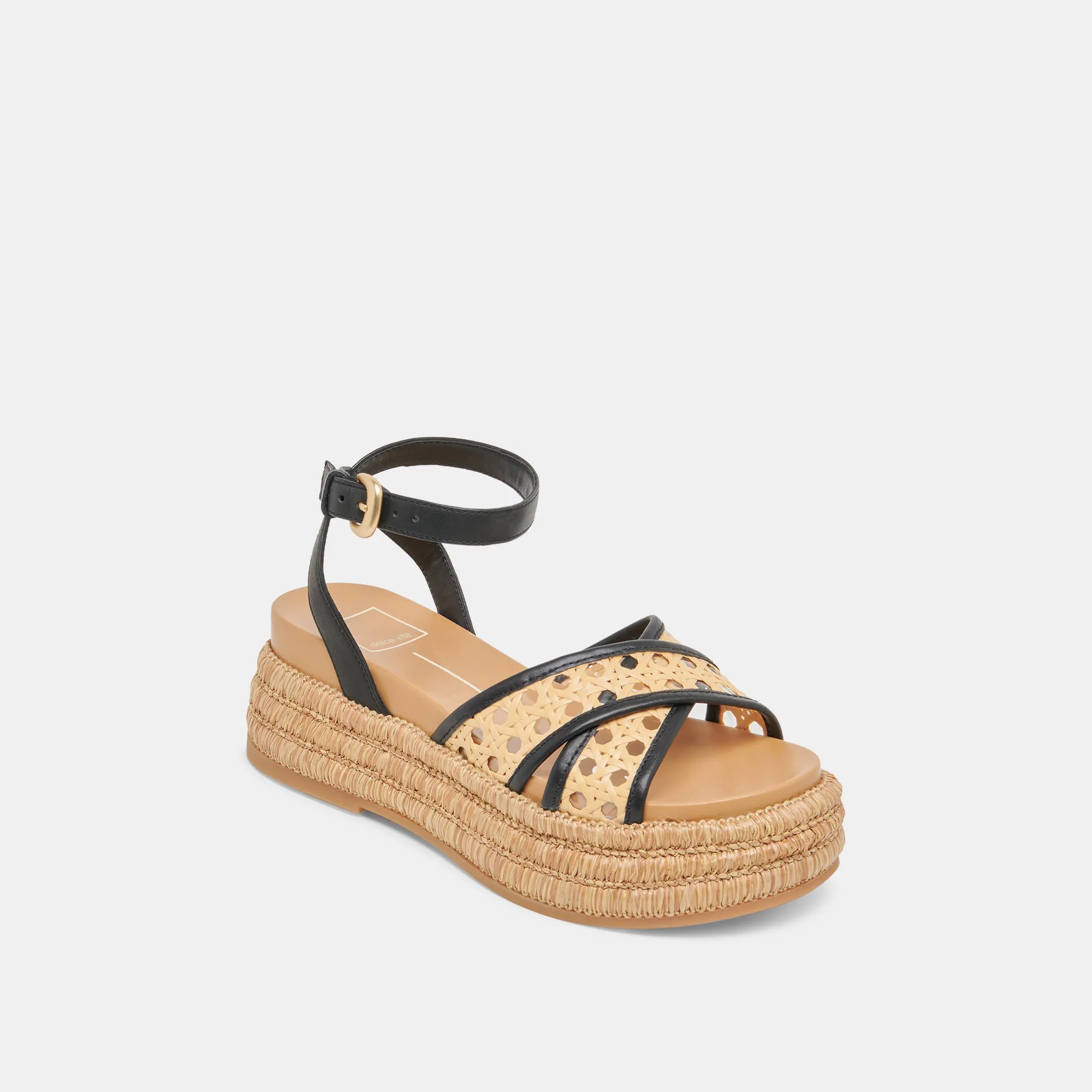WRILEY SANDALETTEN SCHWARZ GEFLOCHTENE RAFFIA