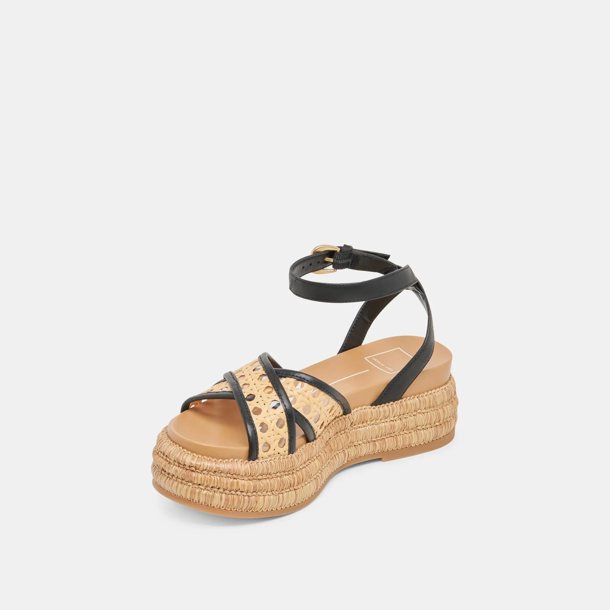 WRILEY SANDALETTEN SCHWARZ GEFLOCHTENE RAFFIA