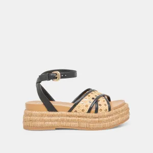 WRILEY SANDALETTEN SCHWARZ GEFLOCHTENE RAFFIA