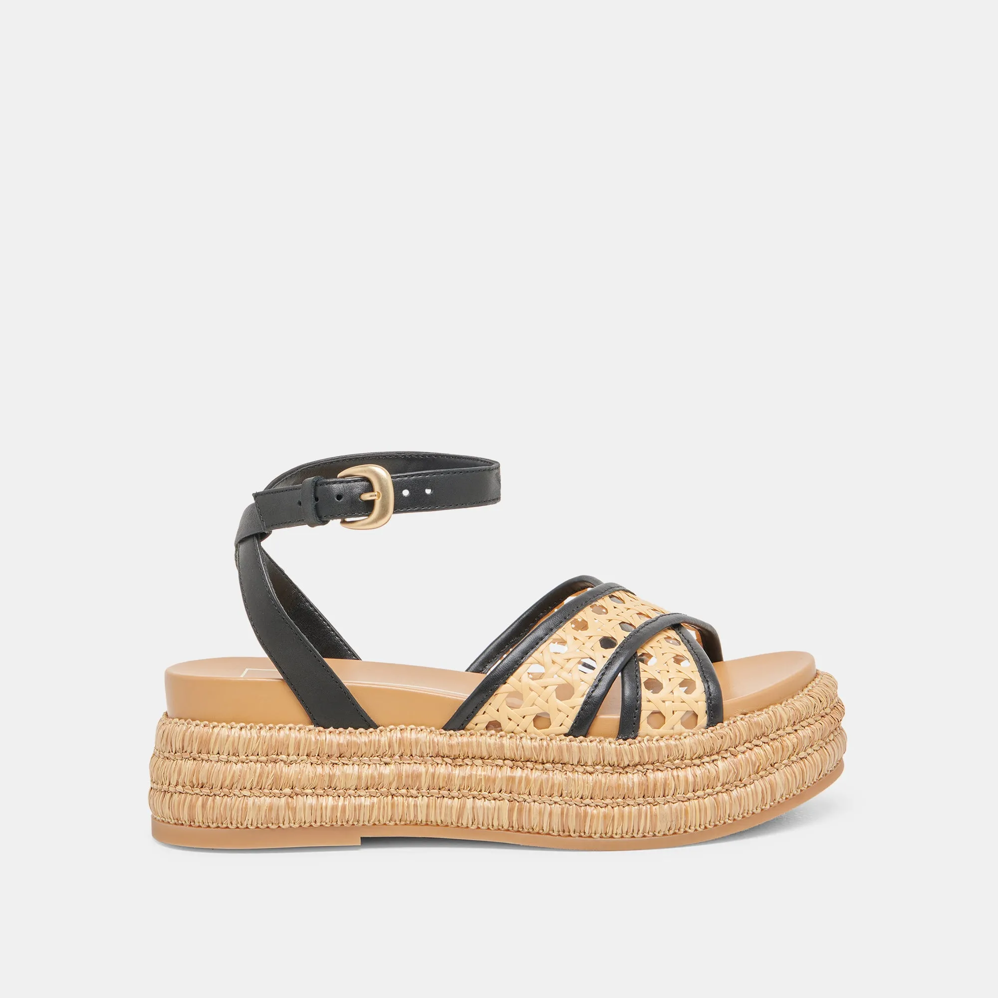 WRILEY SANDALETTEN SCHWARZ GEFLOCHTENE RAFFIA