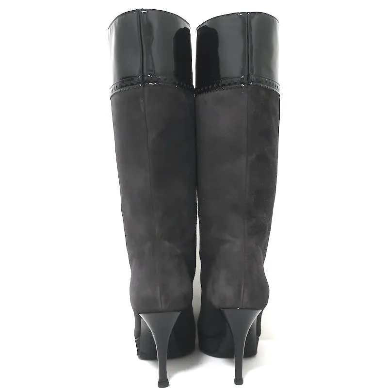 Yves Saint Laurent Tribute Plateaustiefel Grau Wildleder & Schwarz Lack Größe 38.5