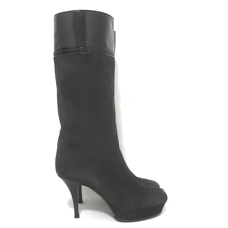 Yves Saint Laurent Tribute Plateaustiefel Grau Wildleder & Schwarz Lack Größe 38.5