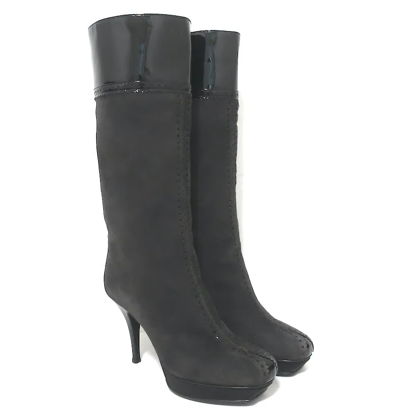 Yves Saint Laurent Tribute Plateaustiefel Grau Wildleder & Schwarz Lack Größe 38.5