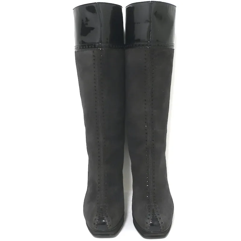 Yves Saint Laurent Tribute Plateaustiefel Grau Wildleder & Schwarz Lack Größe 38.5