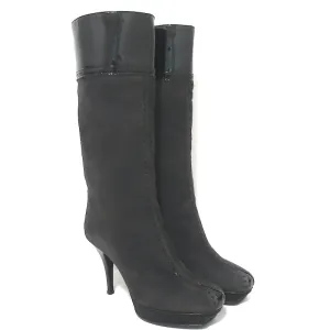 Yves Saint Laurent Tribute Plateaustiefel Grau Wildleder & Schwarz Lack Größe 38.5