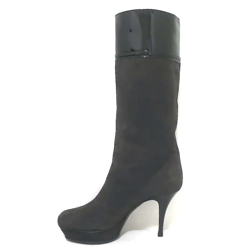 Yves Saint Laurent Tribute Plateaustiefel Grau Wildleder & Schwarz Lack Größe 38.5