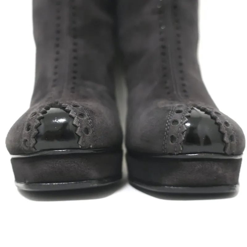 Yves Saint Laurent Tribute Plateaustiefel Grau Wildleder & Schwarz Lack Größe 38.5