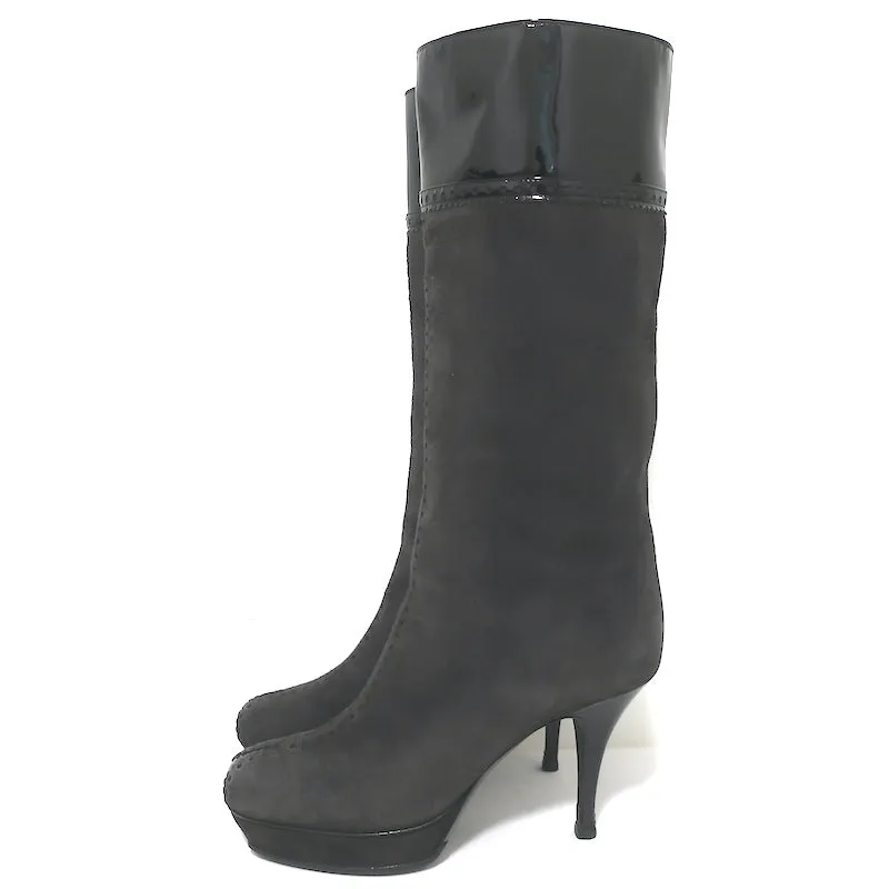 Yves Saint Laurent Tribute Plateaustiefel Grau Wildleder & Schwarz Lack Größe 38.5